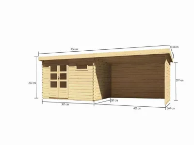 Gartenhaus Blockbohlenhaus SET Bastrup 8 28 mm naturbelassen, inkl. 4 m Anbaudach + Seiten-/Rückwand Produktbild #2
