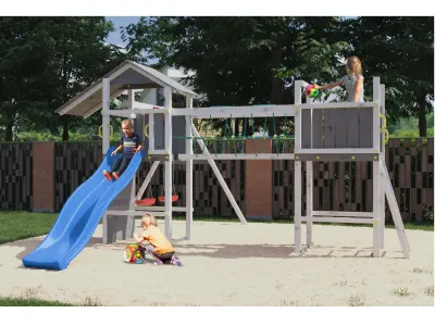 Spielturm Smart 5 Bridge grau/weiß inkl. Rutsche blau Produktbild #3