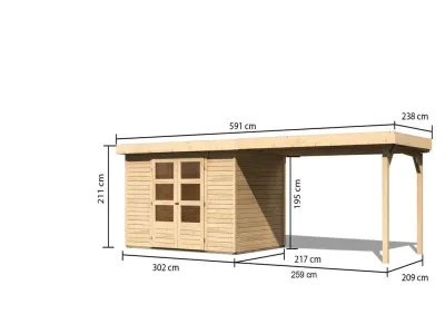 Gartenhaus SET Askola 4 19 mm naturbelassen, inkl. 2,8 m Anbaudach Produktbild #5