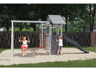 Spielturm Smart 5 Bridge grau/weiß inkl. Rutsche grau Produktbild #2