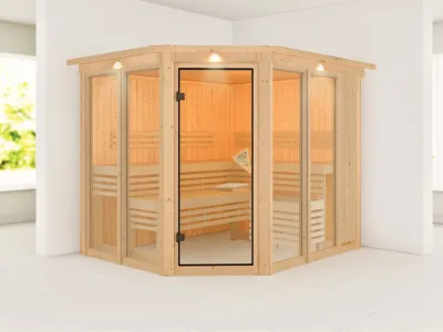 Sauna Ainur mit bronzierter Glastür und Dachkranz Produktbild #6