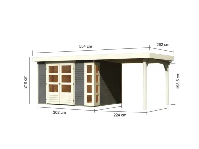 Gartenhaus Kerko 4 19 mm terragrau inkl. 2,4 m Anbaudach Produktbild #2