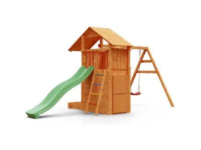 Spielturm Smart 7 teakfarben inkl. Rutsche grün Produktbild #6