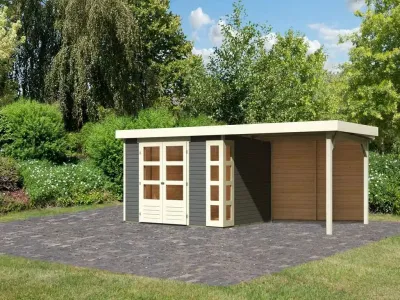 Gartenhaus SET Kerko 5 19 mm terragrau, inkl. 2,8 m Anbaudach + Rückwand Produktbild #1