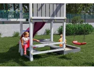 Spielturm Smart 1 Bridge grau/weiß inkl. Rutsche pink Produktbild #4