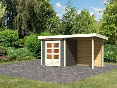 Gartenhaus SET Kandern 2 28 mm terragrau, inkl. 2,6 m Anbaudach + Rückwand Produktbild #1