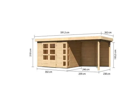 Gartenhaus SET Kerko 5 19 mm naturbelassen, inkl. 2,8 m Anbaudach + Rückwand Produktbild #7