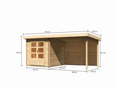 Gartenhaus Blockbohlenhaus SET Bastrup 4 28 mm naturbelassen, inkl. 3 m Anbaudach + Rückwand Produktbild #2