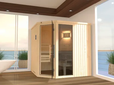 Sauna Systemsauna SPARSET 2 Varberg 3 mit graphit Glastür inkl. Bio-Ofen & Fenster Produktbild #1