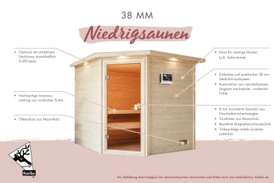 Sauna Elea mit bronzierter Glastür und Dachkranz + 9 kW Saunaofen ext. Strg. Produktbild #6