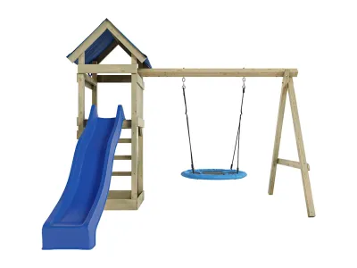Spielturm Easy KDI inkl. Doppelschaukel inkl. Rutsche blau + Nestschaukel Produktbild #3