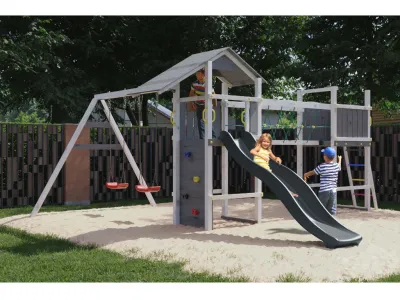 Spielturm Smart 5 Bridge grau/weiß inkl. Rutsche grau Produktbild #1