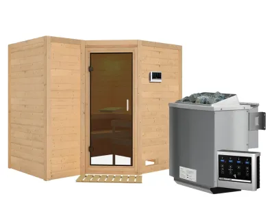 Massivholzsauna Sahib 2 graphit Ganzglastür, inkl. 9 kW Bio-Ofen ext. Steuerung Produktbild #4