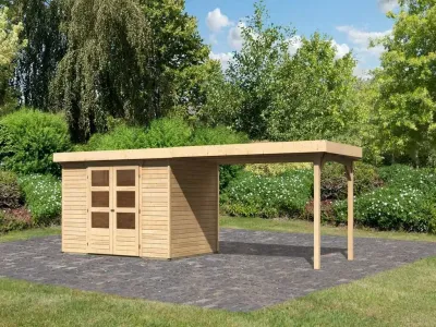 Gartenhaus SET Askola 4 19 mm naturbelassen, inkl. 2,8 m Anbaudach Produktbild #1