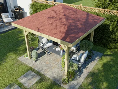 Pavillon Gartenlaube Tourist inkl. Bitumen-Rechteckschindeln rot Produktbild #1
