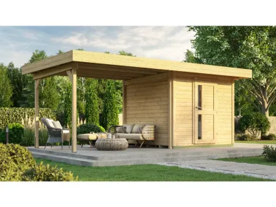Gartenhaus Designhaus 172 B Gr. 2 28 mm natur inkl. Anbau 2,95 m Produktbild #1
