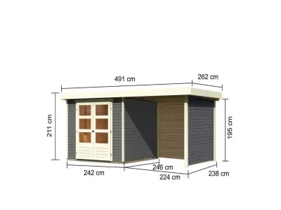 Gartenhaus SET Askola 3,5 19 mm terragrau, inkl. 2,4 m Anbaudach + Seiten- und Rückwand Produktbild #4