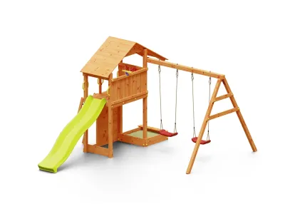 Spielturm Smart 2 teakfarben inkl. Rutsche gelb Produktbild #4