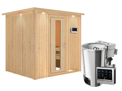 Sauna Systemsauna Daria mit Dachkranz, Energiespartür, Plug & Play Bio-Ofen mit externer Steuerung Produktbild #6