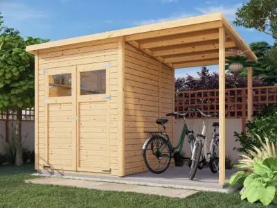 Gartenhaus Marksburg 2 mit Anbau 14 mm natur Produktbild #1