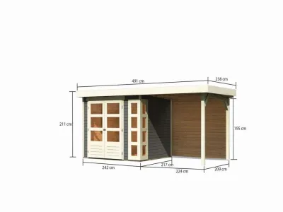 Gartenhaus SET Kerko 3 19 mm terragrau, inkl. 2,4 m Anbaudach + Rückwand Produktbild #6
