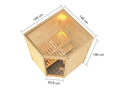 Massivholzsauna 38 mm Stefanie inkl. 3,6 kW Saunaofen P&P und ext. Steuerung Produktbild #3