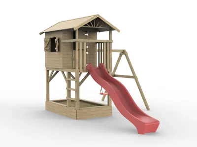 Stelzenhaus Tree Hut mit Sandkasten KDI inkl. Einzelschaukel und Rutsche rot Produktbild #4