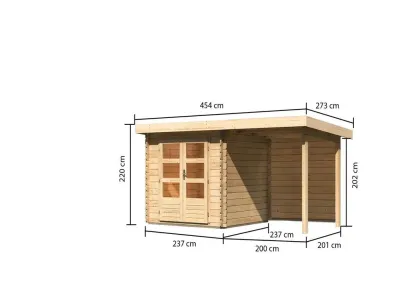 Gartenhaus Blockbohlenhaus SET Bastrup 2 28 mm naturbelassen, inkl. 2 m Anbaudach + Rückwand Produktbild #5