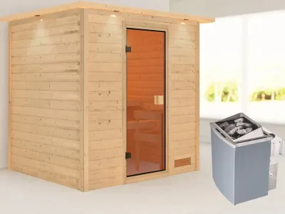 Sauna Adelina mit bronzierter Glastür und Dachkranz + 9 kW Saunaofen integr. Strg. Produktbild #2