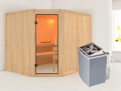 Sauna Systemsauna Malin Klarglas Ganzglastür + 9 kW Saunaofen mit Steuerung Produktbild #1