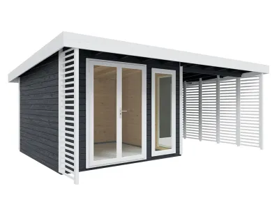 Gartenhaus Homeoffice Arvo 28 mm Anthrazit/Weiß mit 250 cm Anbau Produktbild #4