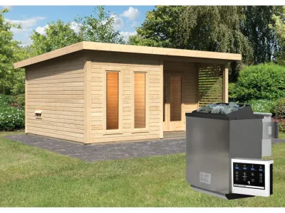 Saunahaus Mainburg 5 naturbelassen 38 mm inkl. Bio-Kombiofen 9 kW + ext. Steuerung Produktbild #1