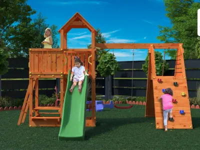Spielturm Fluppi teakfarben inkl. Einzelschaukel + Rutsche Produktbild #3