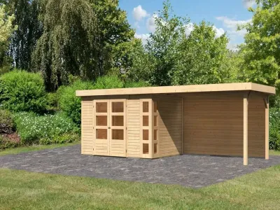 Gartenhaus SET Kerko 4 19 mm naturbelassen, inkl. 2,8 m Anbaudach + Rückwand Produktbild #1