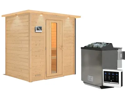 Sauna Massivholzsauna Sonja mit Dachkranz, inkl. 9 kW Bio-Ofen mit externer Steuerung Produktbild #3