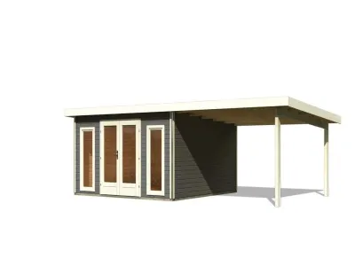 Gartenhaus SET Radeburg 3 40 mm terragrau inkl. 3,3 m Anbaudach Produktbild #8