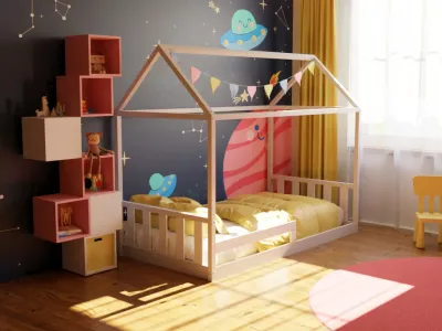 Belladoor Kiwi Kinderbett Hausbett Holzbett Mit Lattenrost Rausfallschutz Weiß Produktbild #1