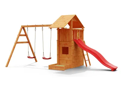 Spielturm Smart 7 teakfarben inkl. Rutsche rot Produktbild #7