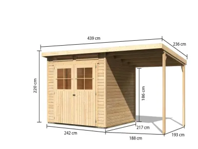 Gartenhaus SET Glücksburg 4 19 mm naturbelassen inkl. 1,9 m Anbaudach Produktbild #7