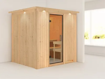 Sauna Systemsauna Daria mit Dachkranz, Klarglas Ganzglastür Produktbild #2