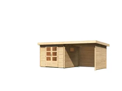 Gartenhaus Blockbohlenhaus SET Trittau 3 38 mm naturbelassen, inkl. 3 m Anbaudach + Seiten-/Rückwand Produktbild #9