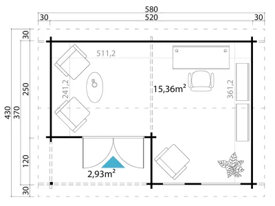 Gartenhaus Blockbohlenhaus Brighton 44 mm carbongrau Produktbild #4