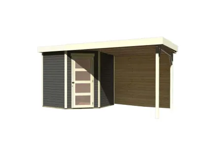 Gartenhaus Schwandorf 5 19 mm terragrau inkl. 2,8 m Anbaudach + Rückwand Produktbild #8