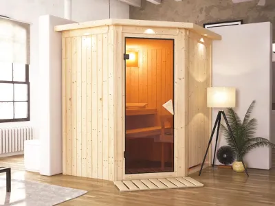 Systemsauna Taurin mit Dachkranz, bronzierte Ganzglastür Produktbild #1
