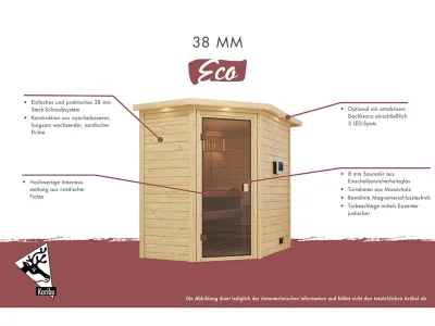 Sauna Massivholzsauna Sonja mit Dachkranz, inkl. 9 kW Bio-Ofen mit externer Steuerung Produktbild #15