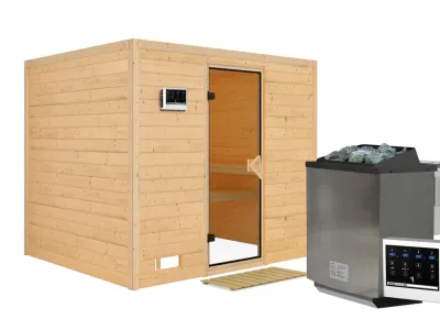 Massivholzsauna Sonara bronzierte Ganzglastür Produktbild #2