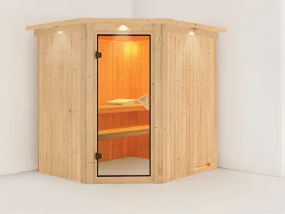 Systemsauna Siirin mit Dachkranz, bronzierte Ganzglastür Produktbild #6