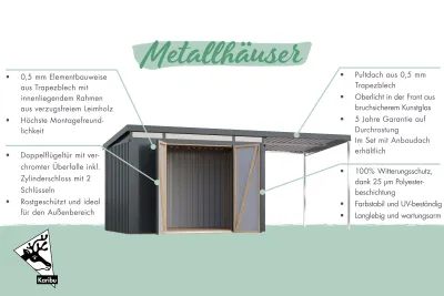 Metall-Gerätehaus Iridium 3,5 SET anthrazit mit Anbau Produktbild #3