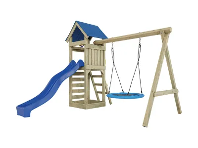 Spielturm Easy KDI inkl. Doppelschaukel inkl. Rutsche blau + Nestschaukel Produktbild #6
