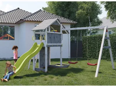 Spielturm Smart 2 grau-weiß inkl. Rutsche gelb Produktbild #1